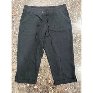 White Stag Womens Black Knit Capri Pants Drawstring Pockets Size L 12-14 Cropped